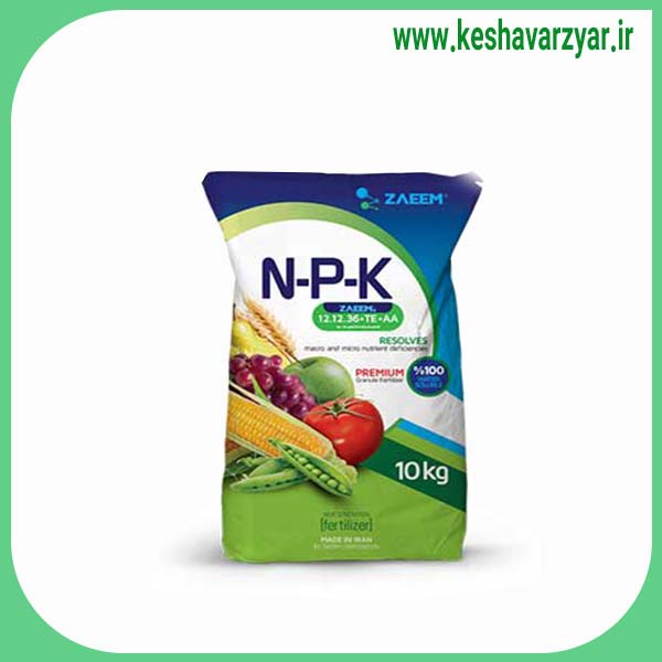 کود پودریN-P-K 12-12-36+TE کیسه 10 کیلویی زعیم